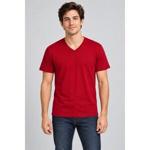 Holiday Goodfellow & Co V-Neck T-Shirt Mens 3XL Red Velvet Short Sleeve
